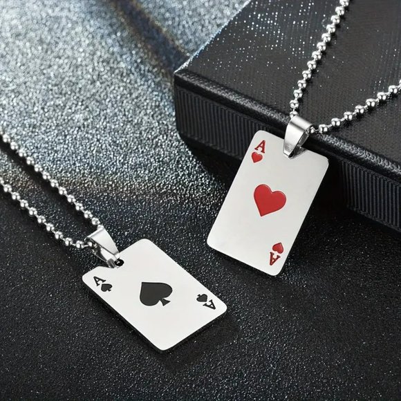 NEW 22" Stainless Steel Ace of Spades Necklace Playing Card Dog Tag - Picture 10 of 10